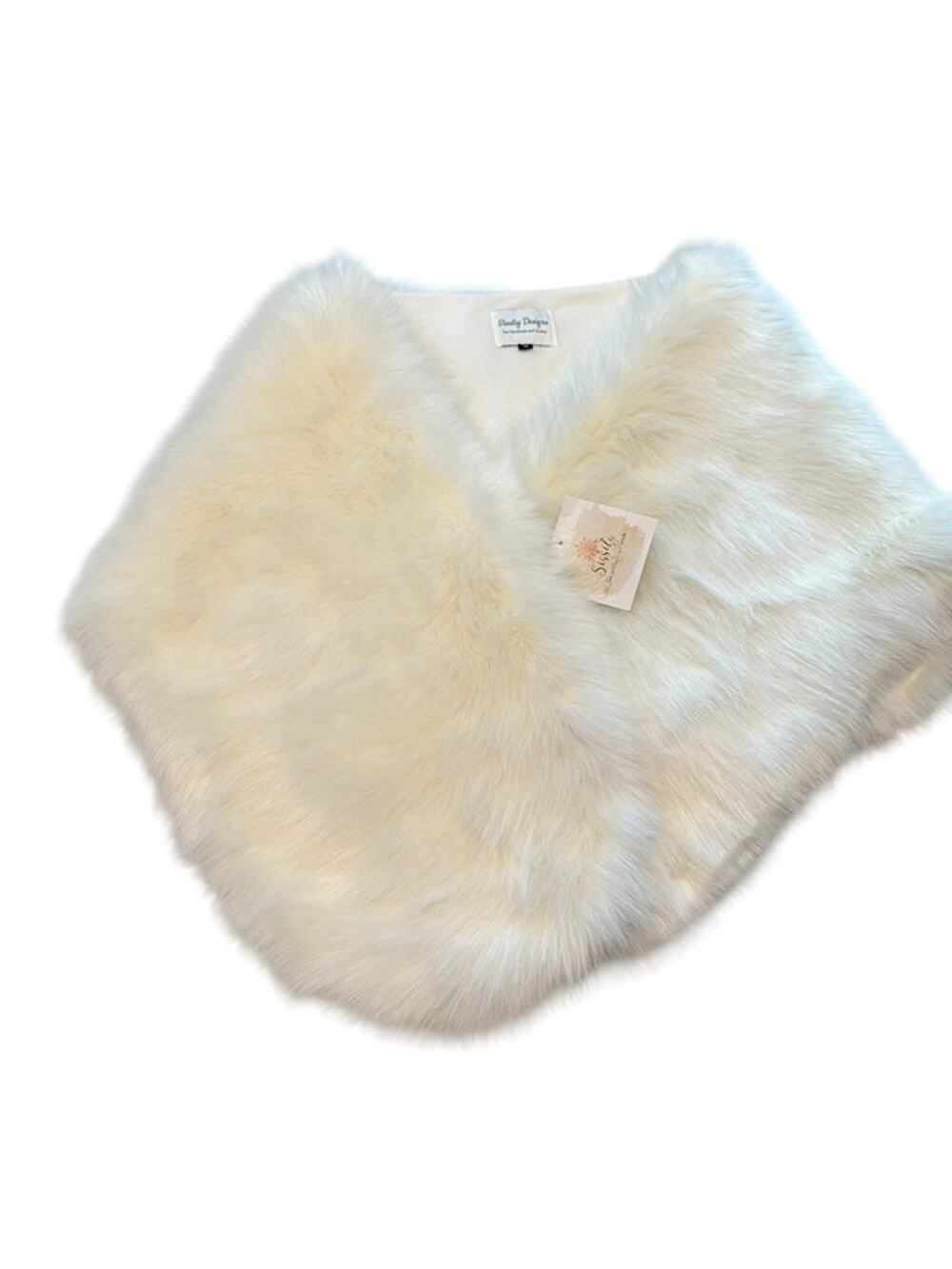 Sissily Designs faux fur shawl, ivory white size medium